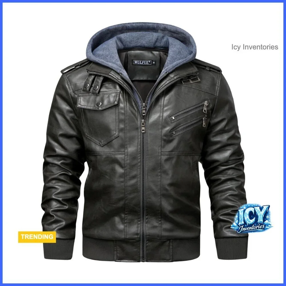 Men's Faux Leather Jacket Lapel Zip-Up Slim Fit Coat